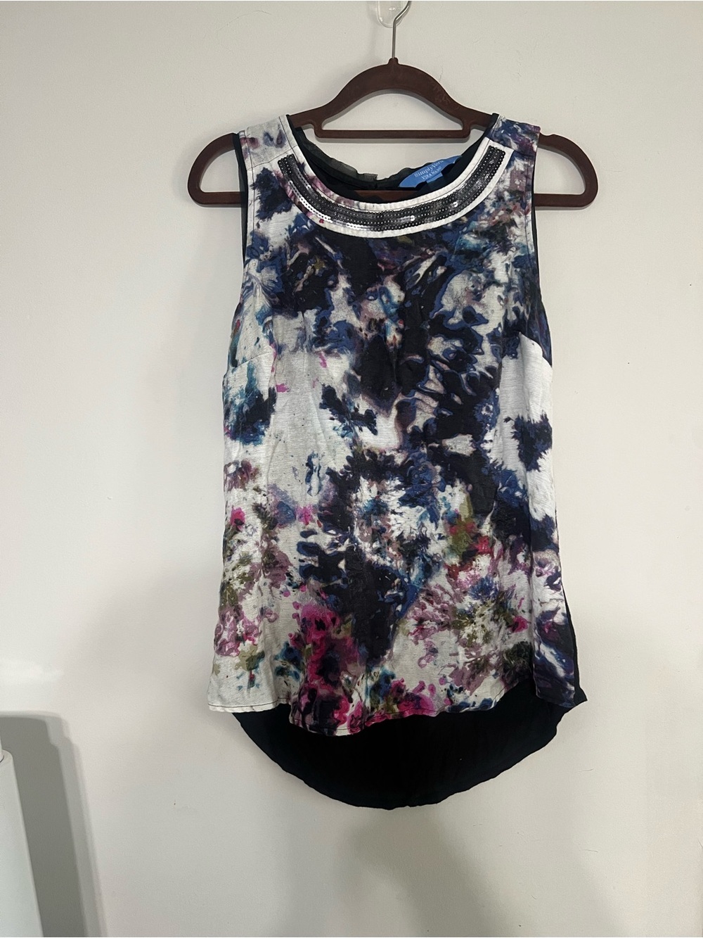 Simply Vera Vera Wang Multicolor Floral Tie-Dye Tank with Embellished Neckline